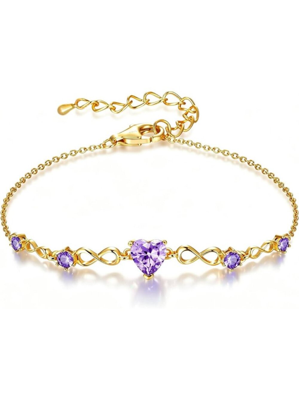 14K Gold Plated Infinity Heart Bracelet, Adjustable Chain Jewelry Gift for Her